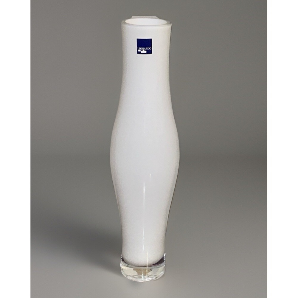 Leonardo White Glass Vase 12"‎ Modern Silhouette Germany Bud Flower Tube
